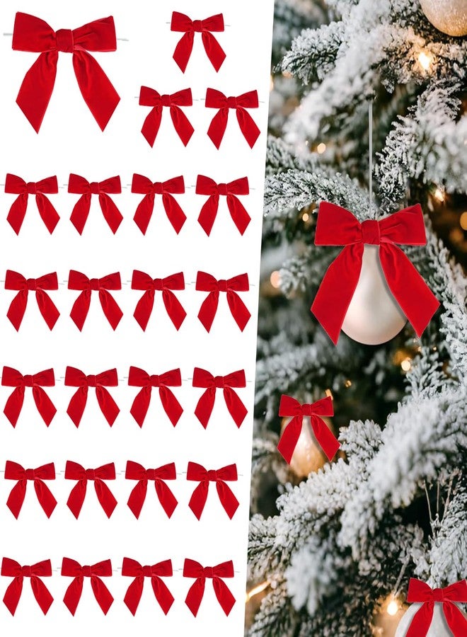 Hipcheer 24 Pcs 4.2 Inch Velvet Christmas Bows for Christmas Tree, Wreath, Gift Wrapping, Crafts, Wedding, Party, Twist Tie Bows for Treat Bag Bakery Candy Bags, Home Decor (Red) - Image 1
